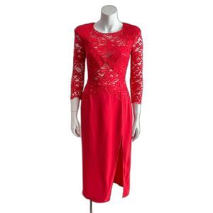 Elizabetta Franchi Red Lace Midi Dress Italy 44